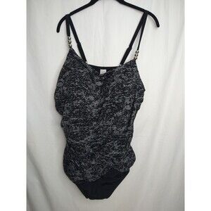 Venus One Piece Black/Gray Swimsuit Women Plus Size 24W Beaded Straps Beach Swim